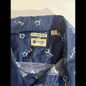 2XL Men’s Hawaiian‎ Button Down Floral Design, Blue. 2XL Haggar Collection